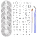 3D Silver Nail Charms Set – 6 Boxes with Tweezers & Wax Pencil